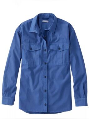 LL Bean Signature Women's Soft Poplin Shirt 100% Cotton Deep Blue Large Gropcore